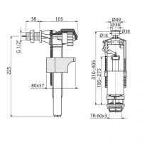 Арматура сливная Alcaplast 1/2" со стоп кнопкой, боковая подводка (SA2000K 1/2" CHROM)