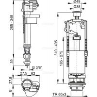 Арматура сливная Alcaplast 3/8" со стоп кнопкой, нижняя подводка (SA2000SK 3/8" CHROM)