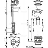 Арматура сливная Alcaplast 1/2" со стоп кнопкой, нижняя подводка (SA2000S 1/2" CHROM)