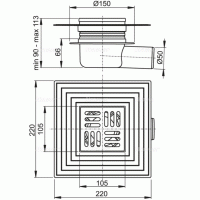 Трап для душа Alcaplast 105х105 с сухим затвором, хром (APV26C)