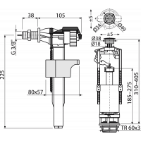Арматура сливная Alcaplast 3/8" со стоп кнопкой, боковая подводка (SA2000K 3/8" CHROM)