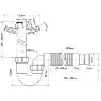 Сифон для раковины McAlpine трубный 40 мм, с 2-мя отводами (MRSK10-NW)